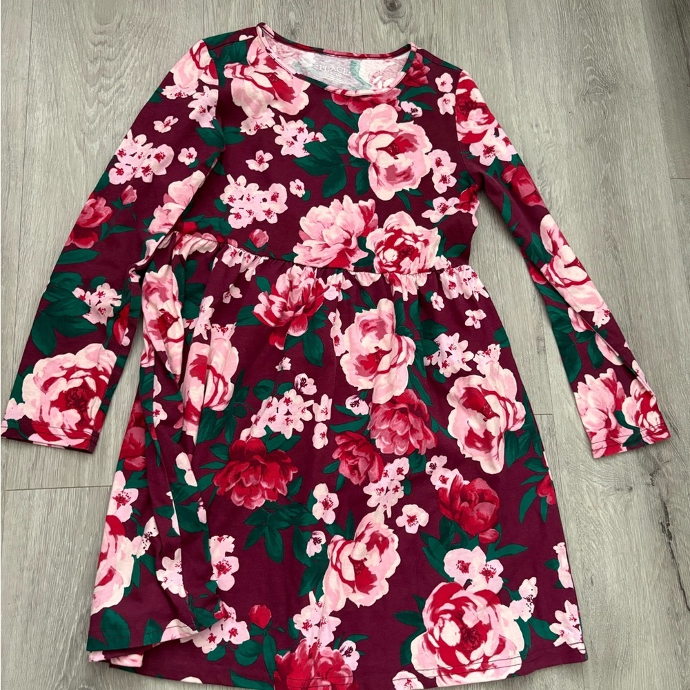 The Children's Place Burgundy and Pink Floral Dress